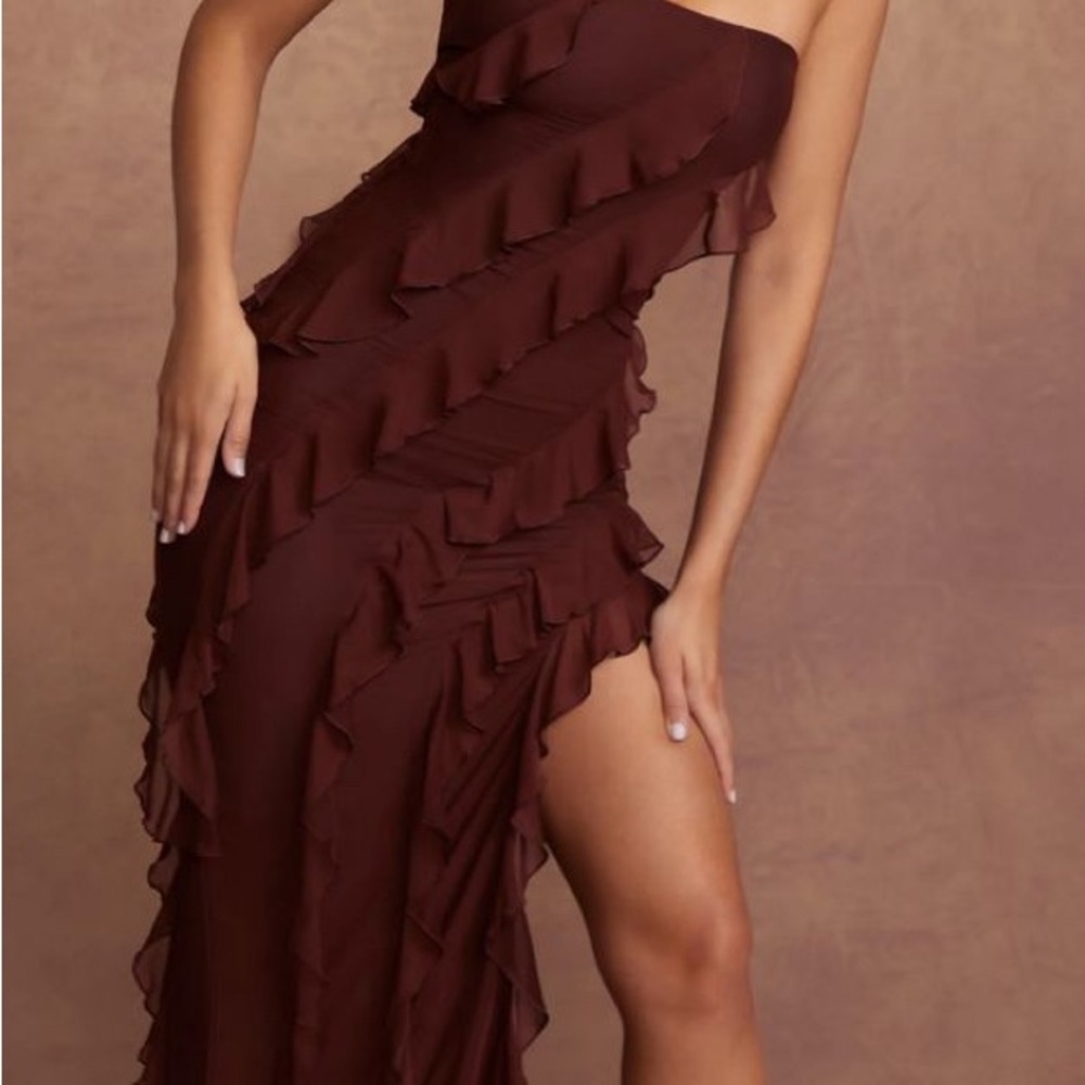 House of CB Chocolate Ruffled Maxi Dress